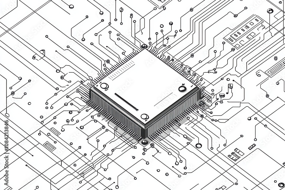 Fototapeta premium Isometric Line Art of Simplified Motherboard Circuits