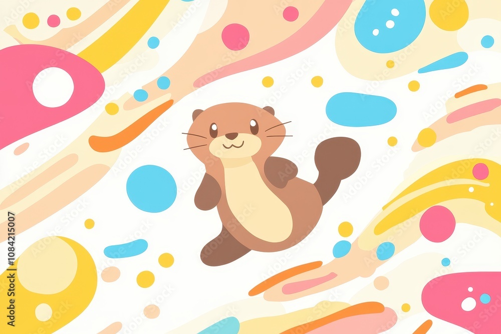 Naklejka premium Playful Otter in Abstract Pastel Background