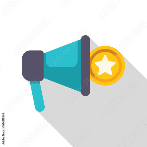 Megaphone is announcing a special offer symbolized by a star, coin and reward for marketing and advertising campaign