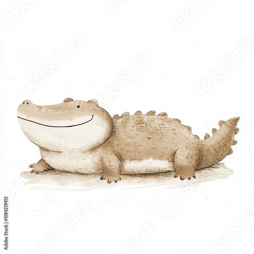 A playful illustration of a smiling cartoon crocodile lounging happily in a light-hearted style, perfect for children's content. isolated on white background photo