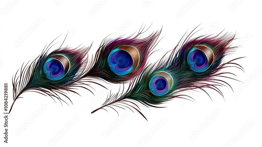 Obraz premium Three Vibrant Peacock Feathers with Eyespots