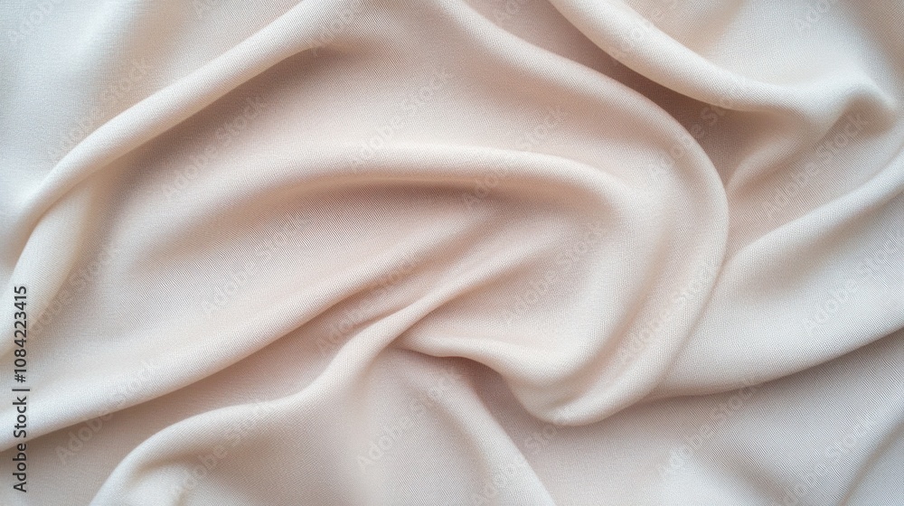 Fototapeta premium Soft Texture of Cream Fabric with Flowing Wrinkles, Ideal for Backgrounds, Fashion Designs, and Textile Creations in Elegant and Sophisticated Styles
