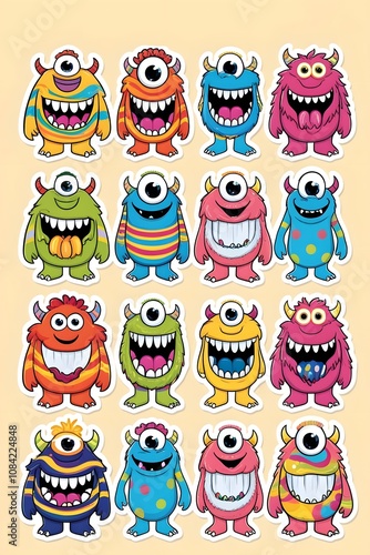 Wallpaper Mural A Colorful Collection of Playful One-Eyed Monsters: Delightful Cartoon Characters for Kids' Stickers, Party Decorations, or Festive Designs Torontodigital.ca