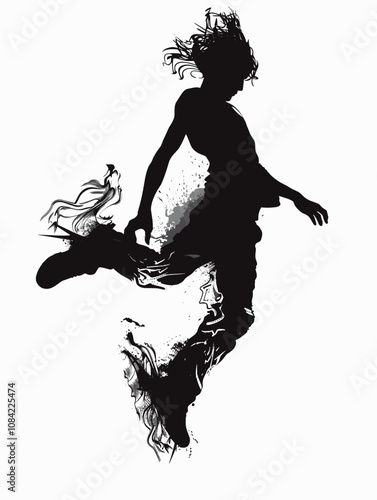 Wallpaper Mural Person is jumping in the air with smoke coming out of their feet. The image has a sense of freedom and movement Torontodigital.ca