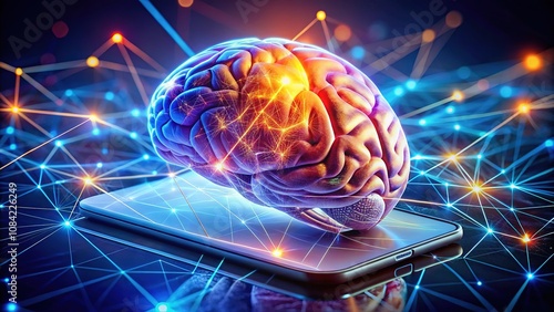 Human Brain Connecting to Smartphone AI Photography Documentary, Neural Interface, Tech photo