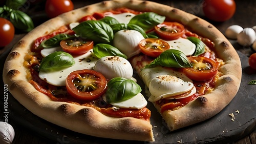 Pizza is a classic and beloved Italian pizza known for its simplicity and vibrant flavors. photo