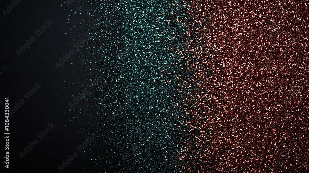 Obraz premium A mesmerizing gradient of shimmering particles, blending shades of teal and copper, creating a dynamic, abstract background effect.