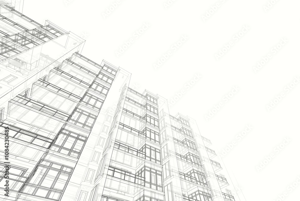 Fototapeta premium Architectural drawing sketch 3d illustration