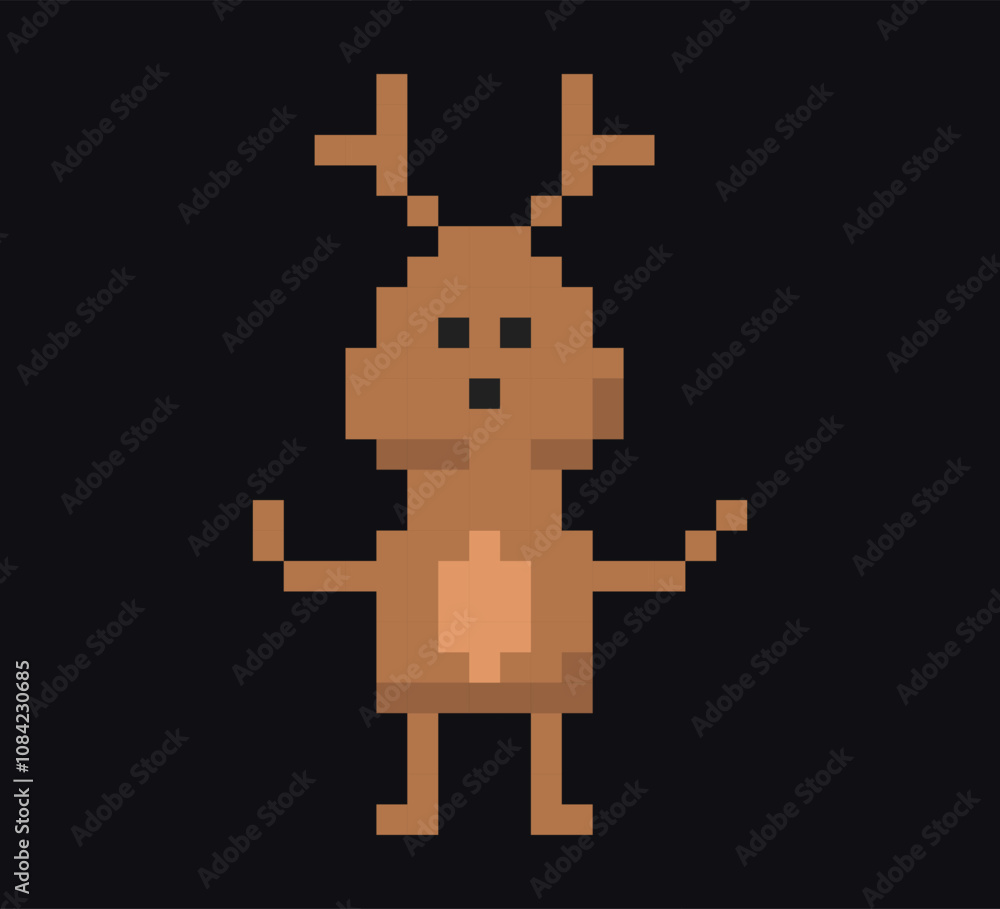 Obraz premium Deer 8-bit icon, Deer pixel art item.