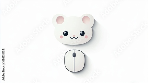 A playful bear-shaped mouse rests beside a simple keyboard icon on a minimalistic white background, enhancing workspace charm. Generative AI photo