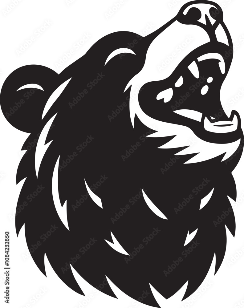 Obraz premium A bear head tilted slightly back mouth open in laughter vector silhouette design