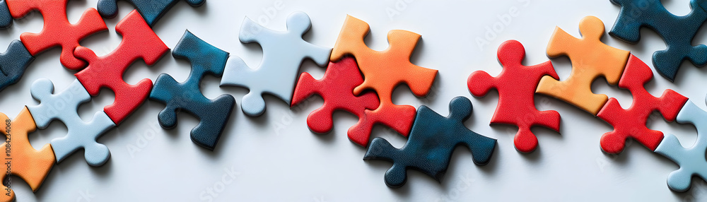 Fototapeta premium Puzzle pieces interconnected with team icons isolated on white background concept as Interconnected puzzle pieces featuring diverse team icons symbolizing collaboration and unity in team building puzz