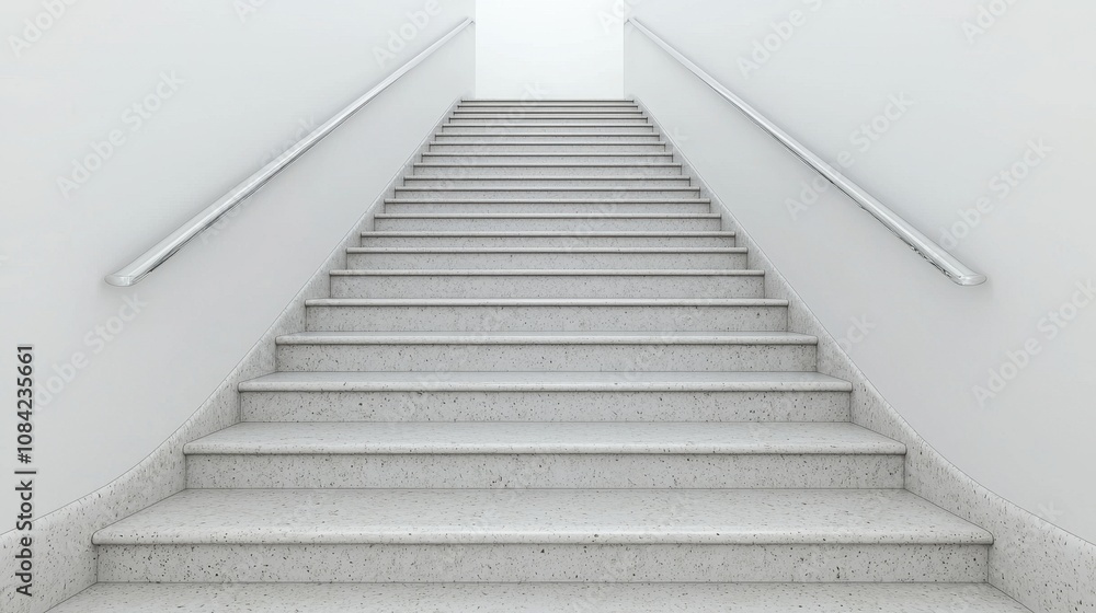 Fototapeta premium Modern Staircase Leading to Bright Top Floor in Minimalist Interior Space with Clean Lines and Soft Lighting for Contemporary Architecture Concepts