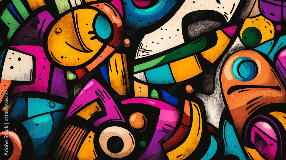 Fototapeta premium Colorful abstract art showcasing vibrant geometric shapes and patterns in a lively composition