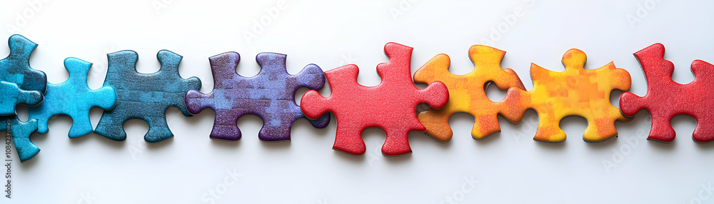 Fototapeta premium Plain background with puzzle pieces forming team logo copy space on right. concept as Plain background featuring puzzle pieces arranged to form a team logo representing identity and cohesive teamwork 