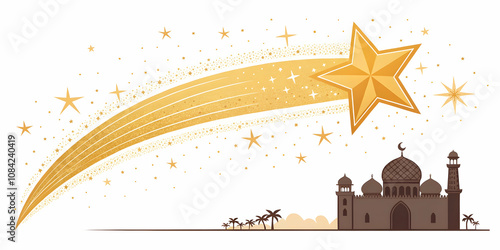 Vector image of a shooting star with a trail isolated on white background. concept as A simple vector illustration of a shooting star with a luminous trail symbolizing wishes and divine signs during I photo