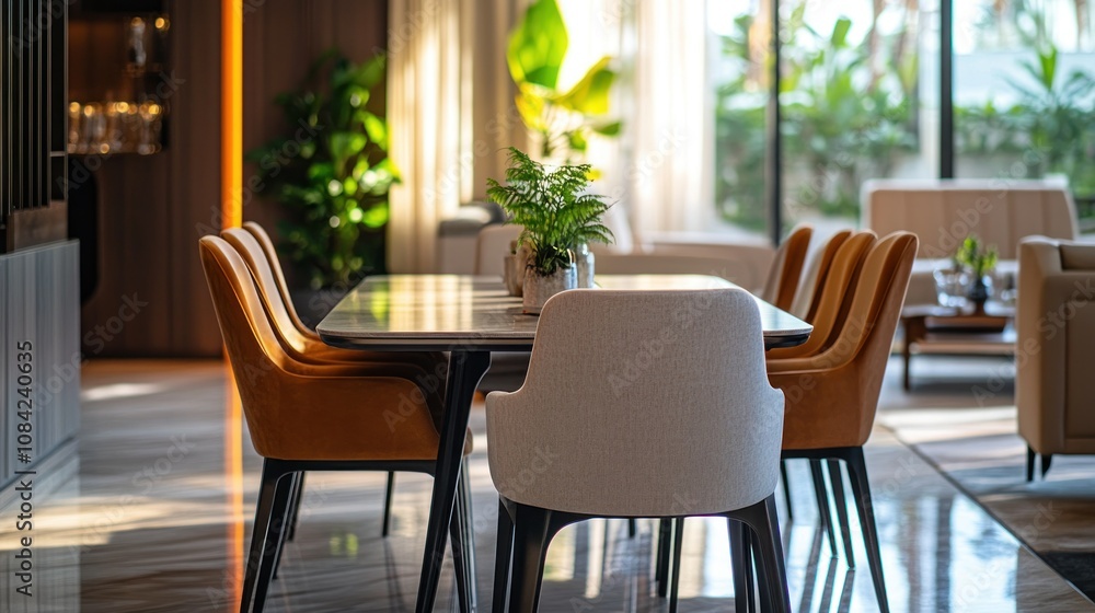 Obraz premium Modern Dining Room Interior with Chairs and Table