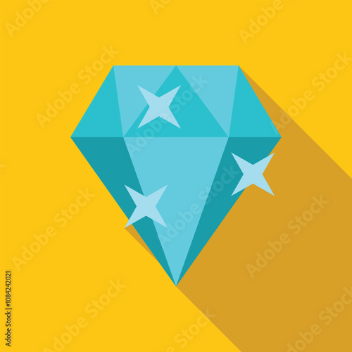 Clean vector illustration of a light blue diamond shining on a yellow background