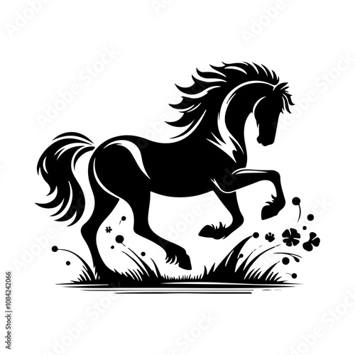 Black horse silhouette vector on white background.