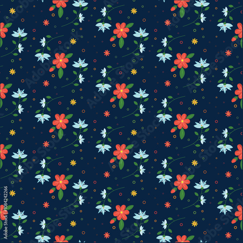 Floral  flat design dark blue background