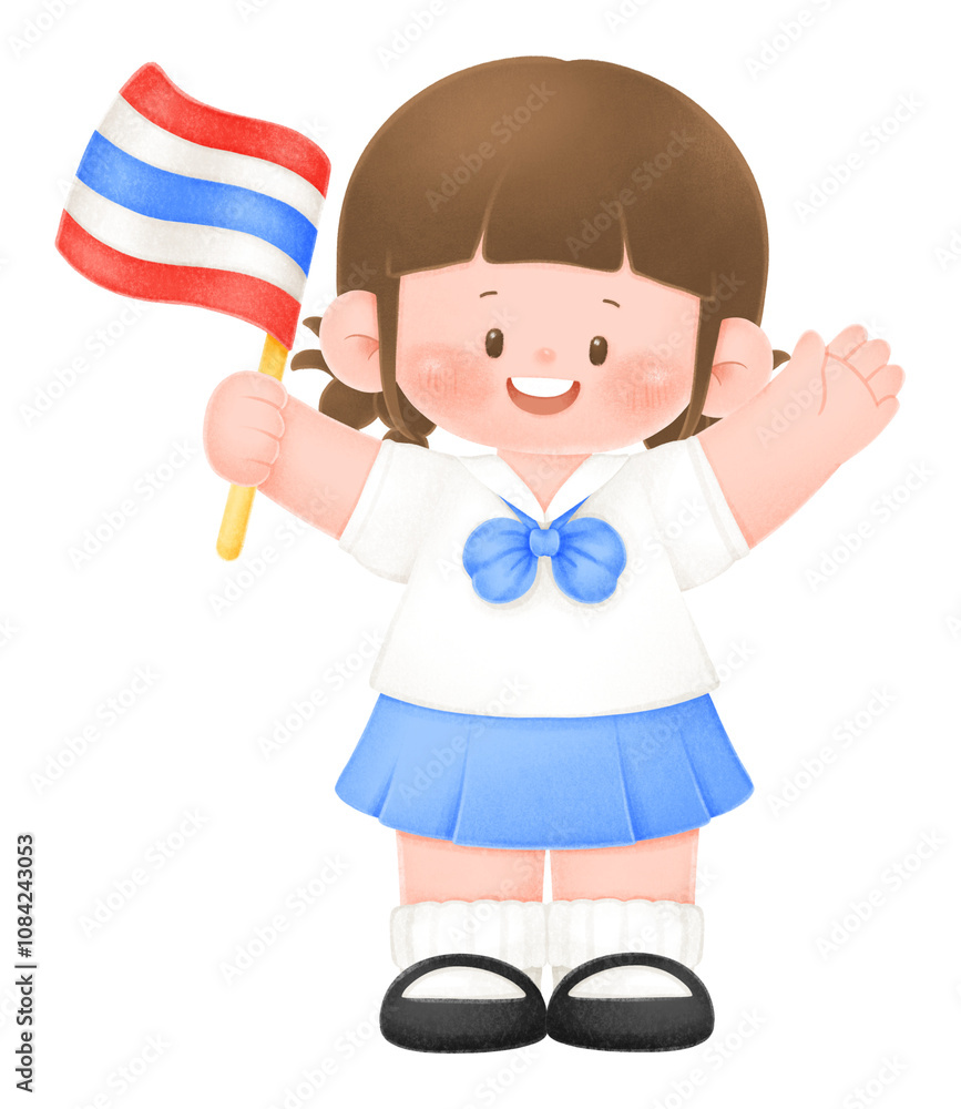 Fototapeta premium Thai Student holding thai flag