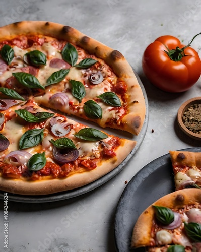 Pizza is a classic and beloved Italian pizza known for its simplicity and vibrant flavors. photo