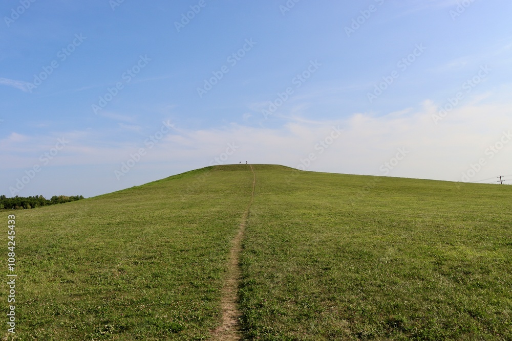 Obraz premium The green grass hill in the country on a sunny day.