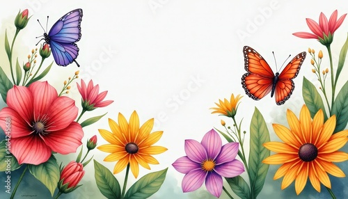 Centered free space surrounded by butterfly bush, blazing star, mexican sunflower, and jatropha flowers