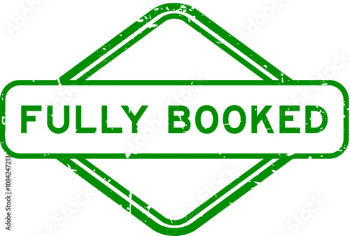 Grunge green fully booked word rubber seal stamp on white background