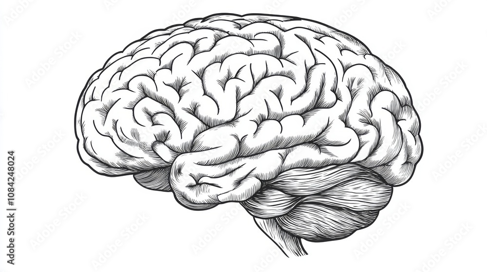 Fototapeta premium Detailed Anatomy of the Human Brain - Line Art Illustration
