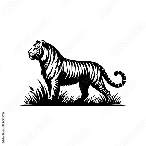 Tiger silhouette vector Isolated on white background.