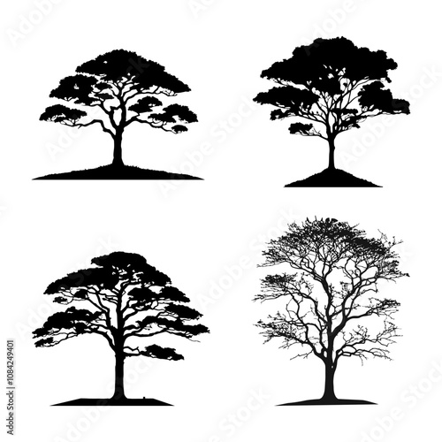 Tree silhouettes vector on white background.