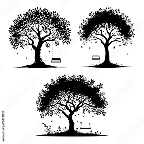 Tree silhouettes vector on white background.