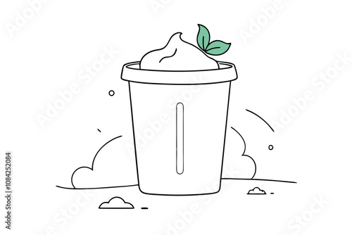 Overflowing Trash Can with Bags Line Art Vector Illustration