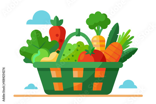 Fresh Garden Vegetables Basket- Carrots, Broccoli, and Bell Peppers for Healthy Living