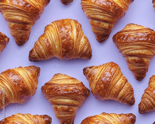 seamless of  Bakery products pattern with baked croissant photo