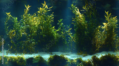 seamless of  Underwater seamless looped close up of swaying Giant Kelp forest photo