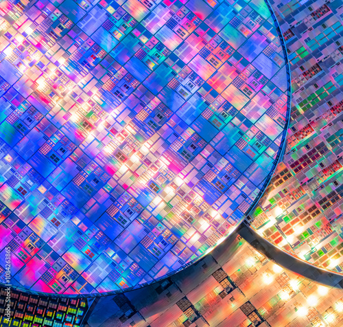 Silicon Wafers and Microcircuits of semiconductor material,used in electronics for the fabrication of integrated circuits photo