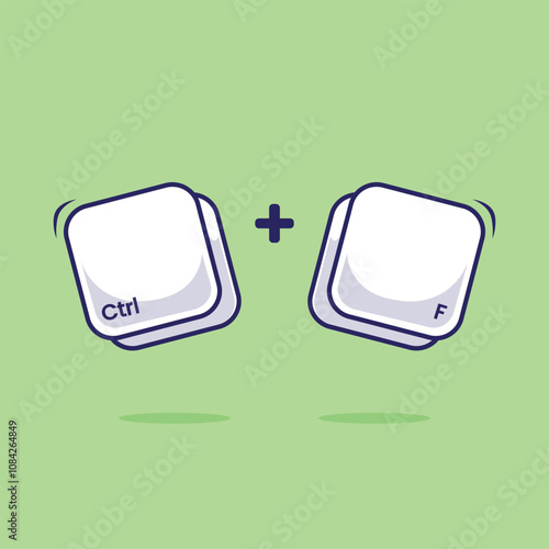 Computer keyboard combination icon, mascot, symbol Ctrl F shortcut illustration. Work efficient innovation technology on computer program