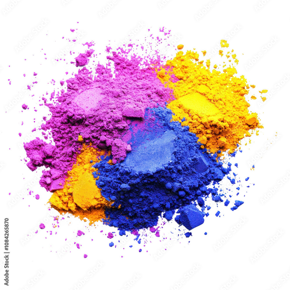 Fototapeta premium Vibrant colored powders in a dynamic arrangement for artistic projects., isolated on a transparent background.