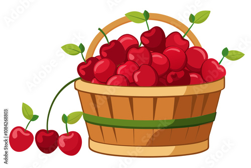 Freshly Picked Cherries in a Basket- A Bountiful Harvest Spilling Over