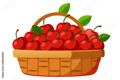 Freshly Picked Cherries in a Basket- A Bountiful Harvest Spilling Over