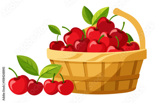 Freshly Picked Cherries in a Basket- A Bountiful Harvest Spilling Over