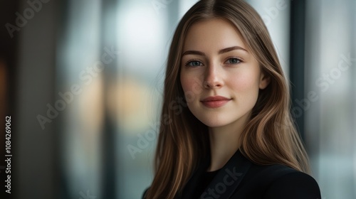 Wallpaper Mural Portrait of a Young Woman with Long Brown Hair and Blue Eyes Torontodigital.ca