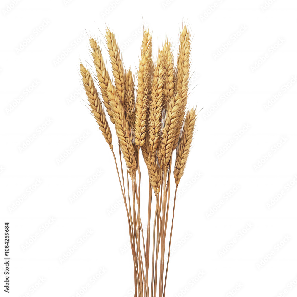 Fototapeta premium A bouquet of golden wheat stalks, symbolizing harvest and agriculture., isolated on a transparent background.