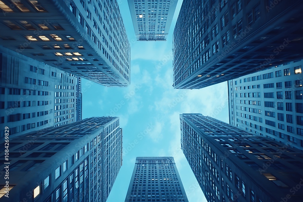 Fototapeta premium Skyward View of Modern City Buildings
