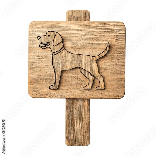 A wooden sign featuring a carved image of a dog, perfect for pet lovers or a dog-themed decor idea. photo