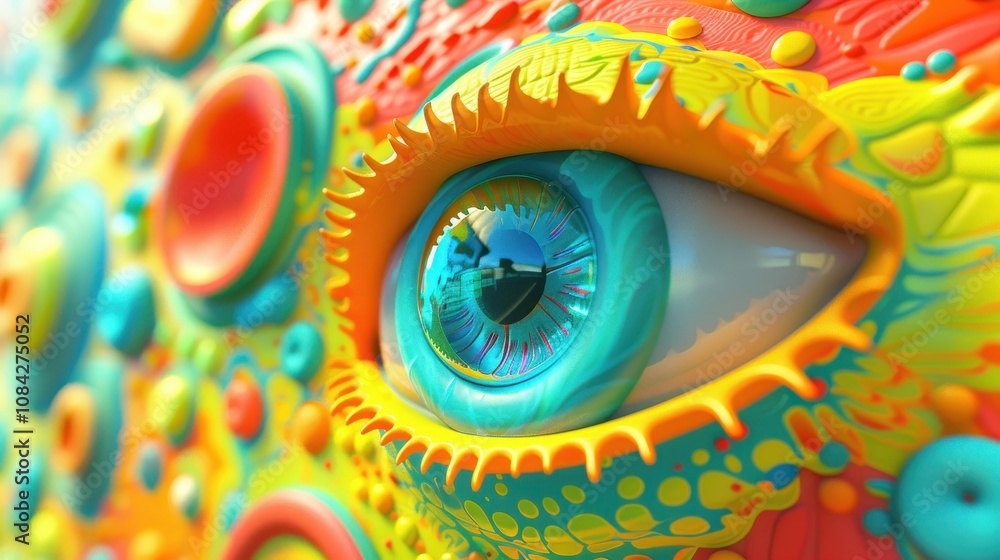 Fototapeta premium Captivating Artistic Poster Featuring a Large Eye Doodle in Vibrant Colors and Unique Textures, Perfect for Creative Wall Decor and Modern Art Enthusiasts