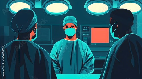 Illustration of Medical Team in Emergency Room Providing Critical Care to Patient photo