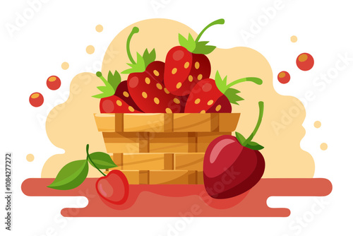 Fresh Basket of Ripe Cherries and Strawberries Spilling Over – Juicy Delight